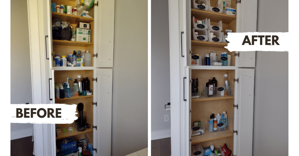 before and after picture of cabinet